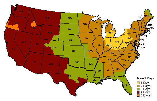UPS Ground Shipping Estimates for the continental U.S.